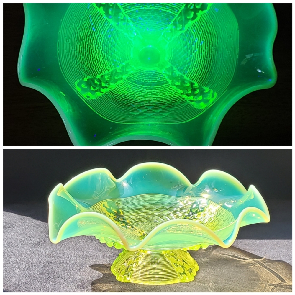 Vaseline opalescent antique Northwood uranium ruffle dish